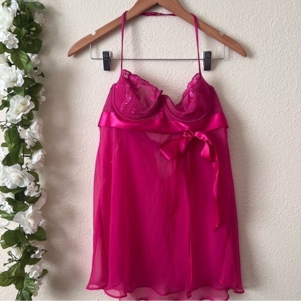 Victoria’s Secret Pink Magenta Underwire Babydoll Sheer Chemise Lingerie Dress